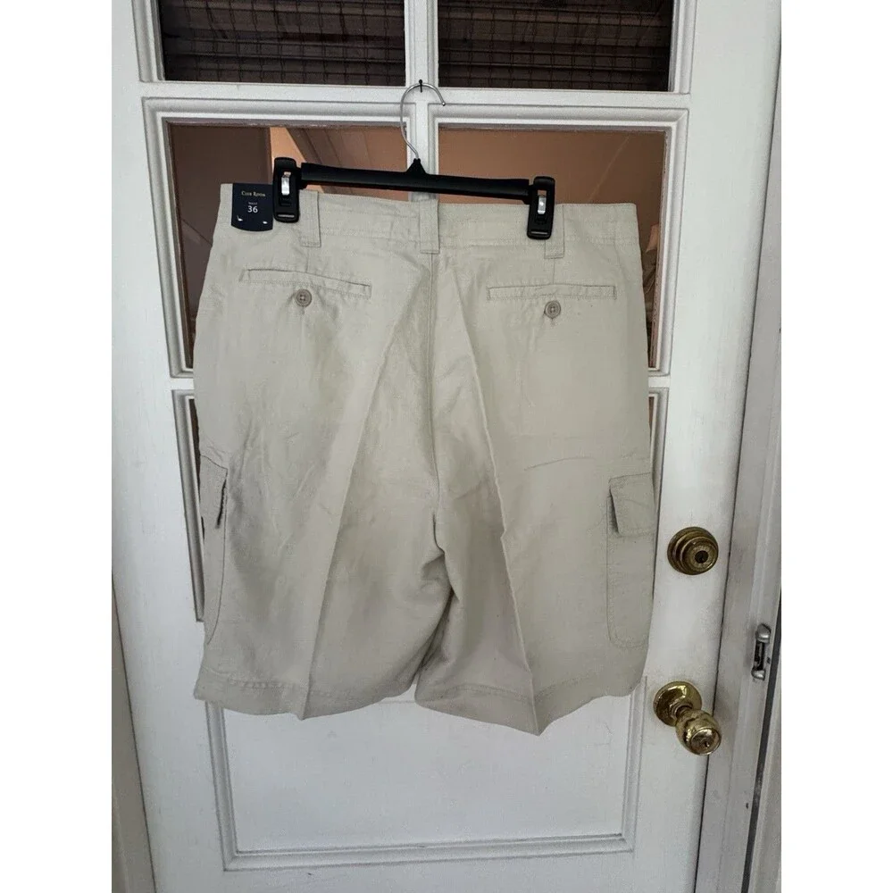 Club Room Men's Cargo Shorts 36 Khaki Linen Cotton Blend Preppy Classic New